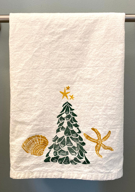 Festive Tea Towels - coastal tree - made to order