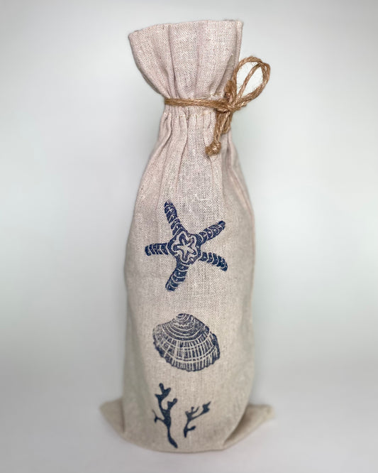 (3 designs available) Hand-Printed Seashell Wine Bottle Gift Bag