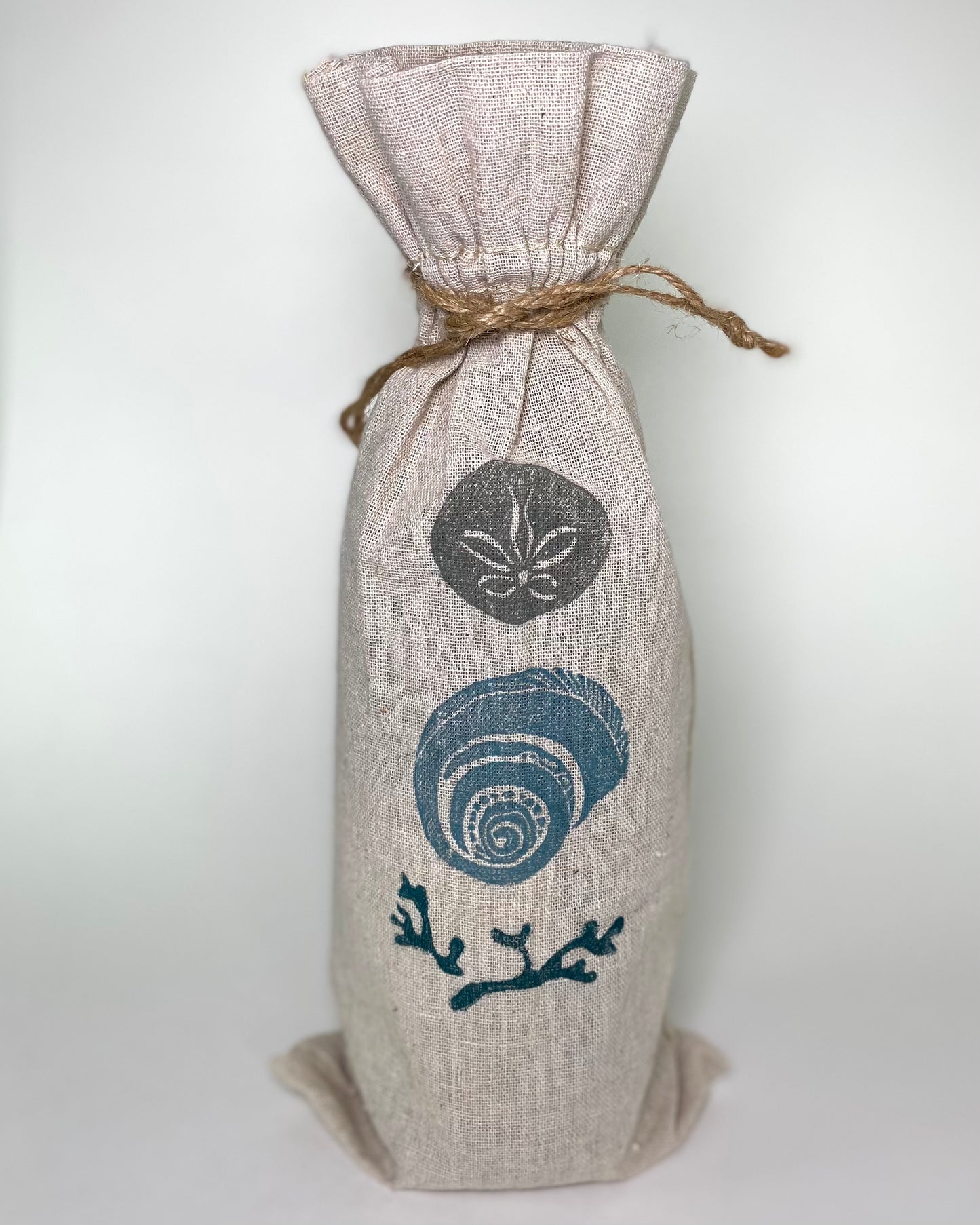 (3 designs available) Hand-Printed Seashell Wine Bottle Gift Bag