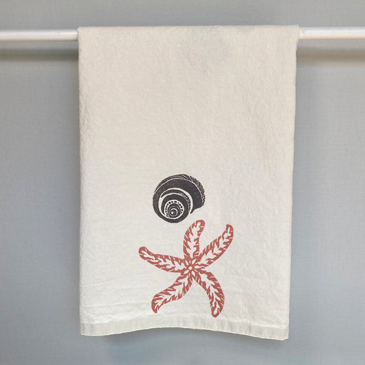Peach Starfish Coastal Natural Tea Towel
