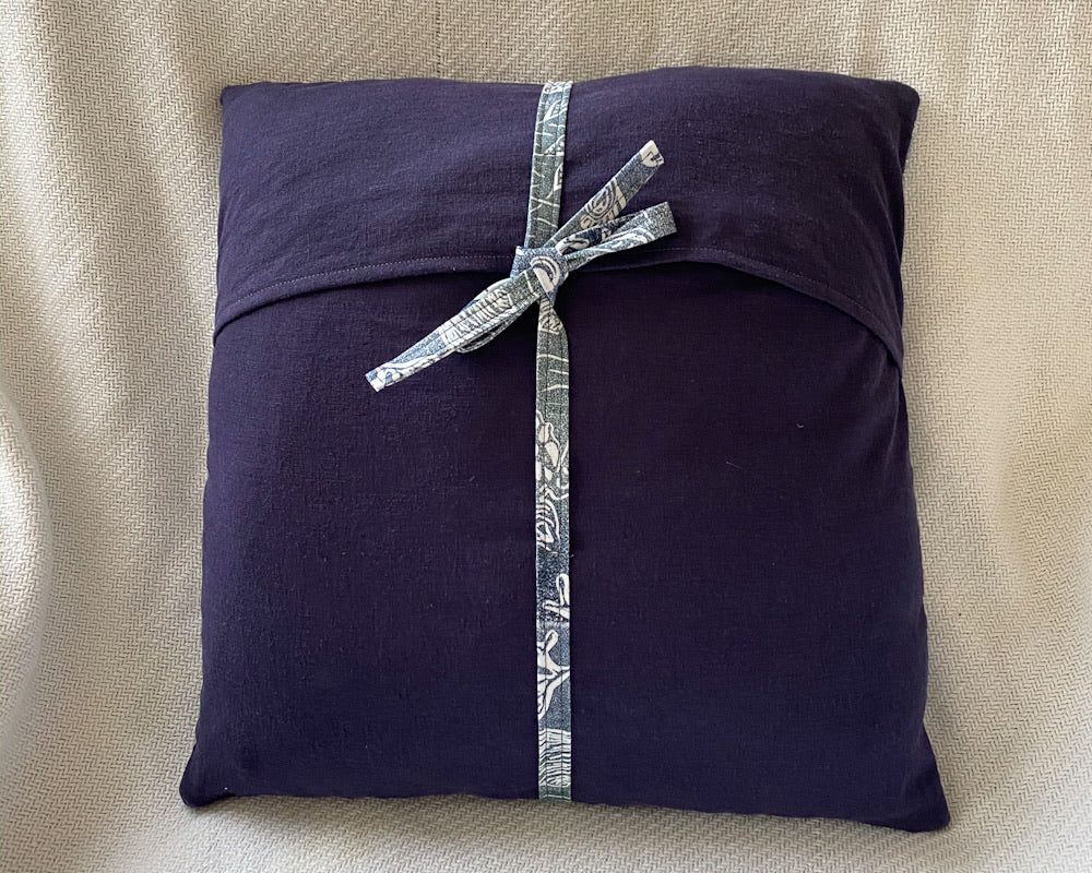 Hand-printed coastal pillow cover plus insert: blue/green 16"x16"