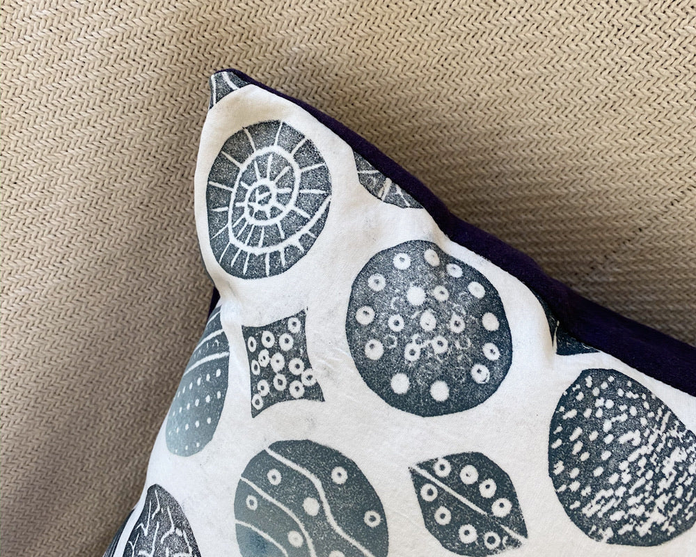 Hand-printed coastal inspired geometric removable pillow cover + insert 18”x18”