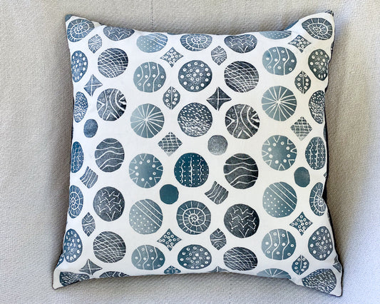 Hand-printed coastal inspired geometric removable pillow cover + insert 18”x18”