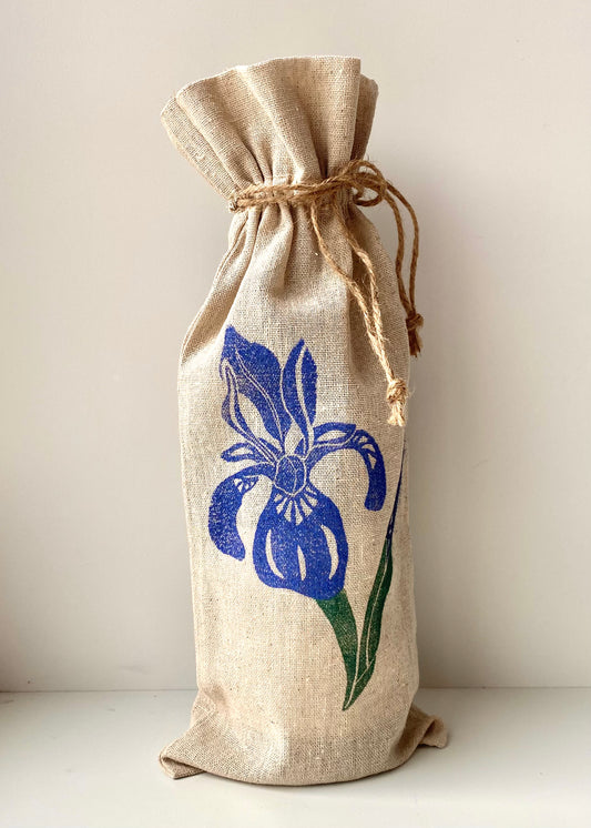 Hand-Printed Iris Wine Bottle Gift Bag