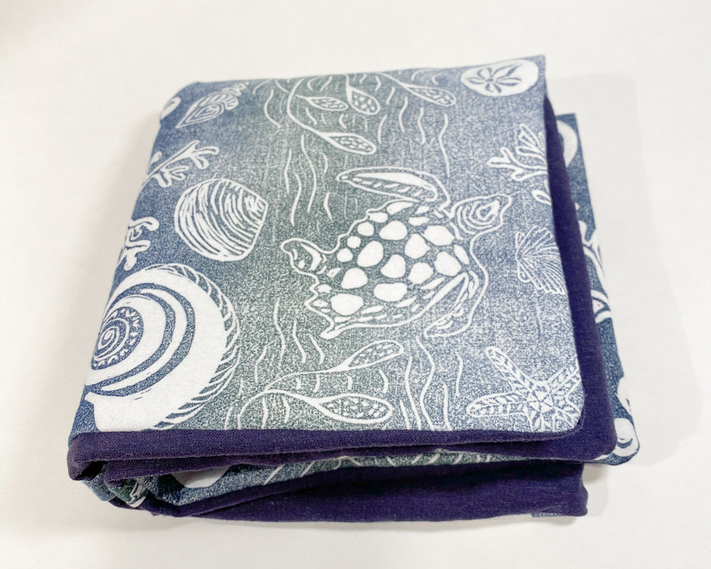Hand-printed coastal pillow cover plus insert: blue/green 16"x16"