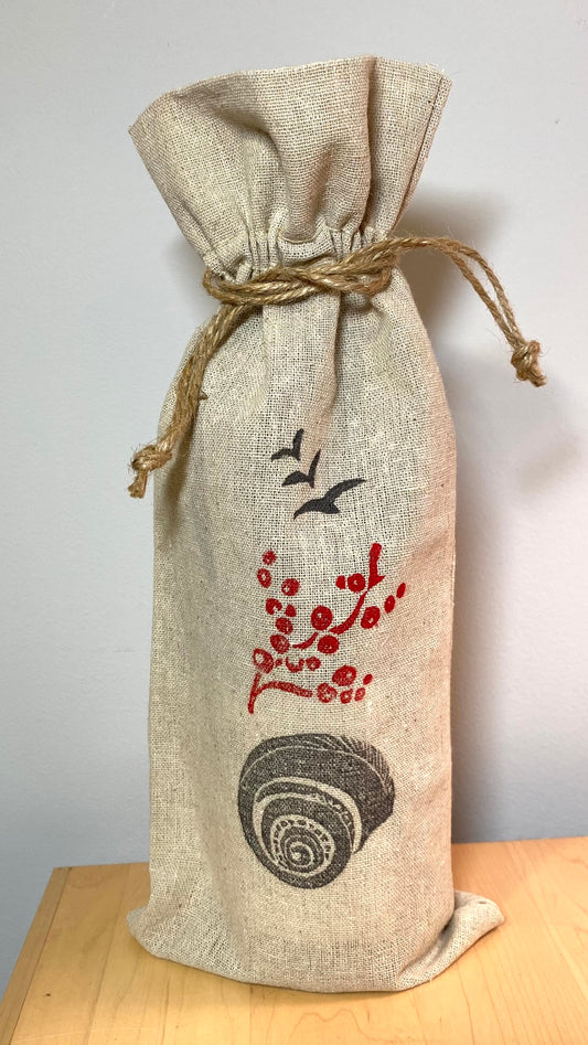 Hand-Printed Coastal Wine Bottle Gift Bag